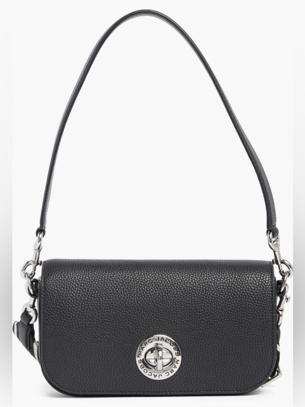Black Marc Jacobs Signet Flap Shoulder Leather Crossbody Bag W/ Detachable Strap
